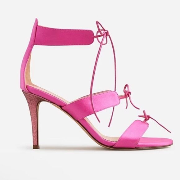 J Crew Collection Rylie Lace Up Heels in Italian Satin NIB - Picture 2 of 13